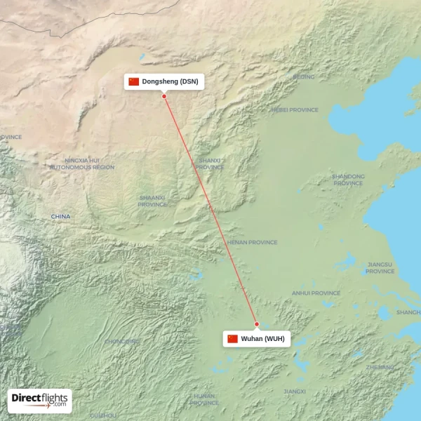 Wuhan - Dongsheng direct flight map