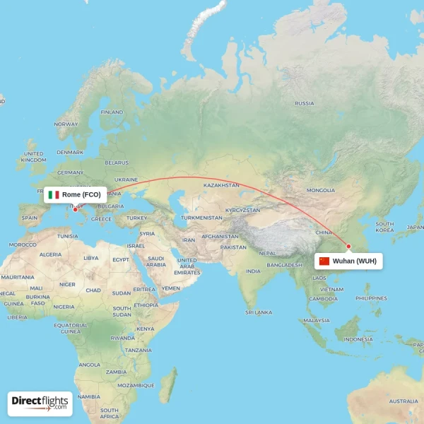Wuhan - Rome direct flight map
