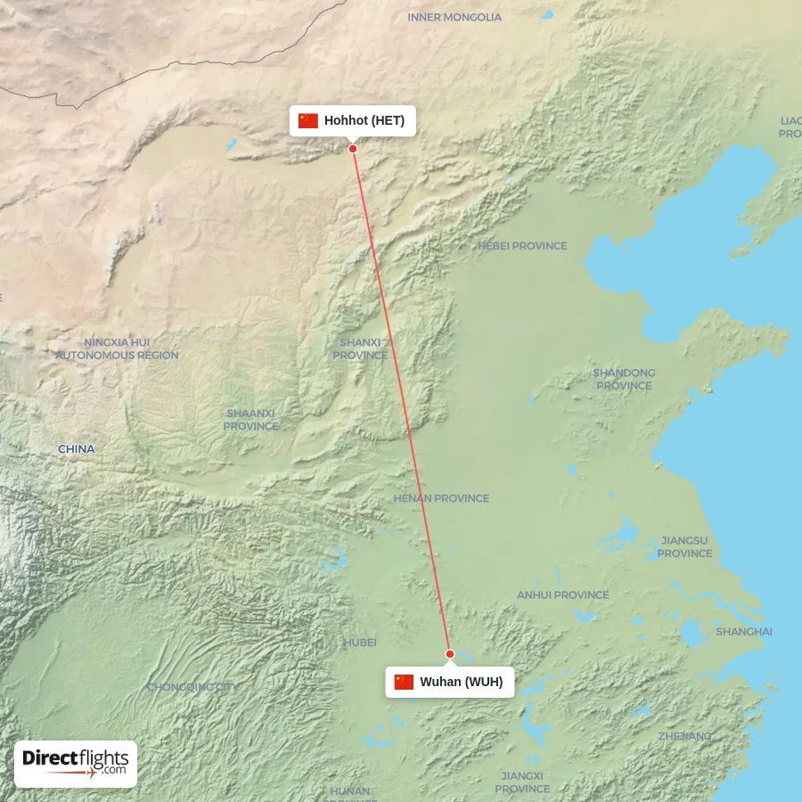 WUH - HET route map