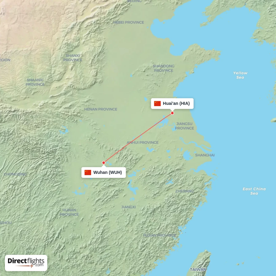 WUH - HIA route map