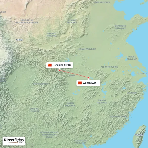 Wuhan - Hongping direct flight map