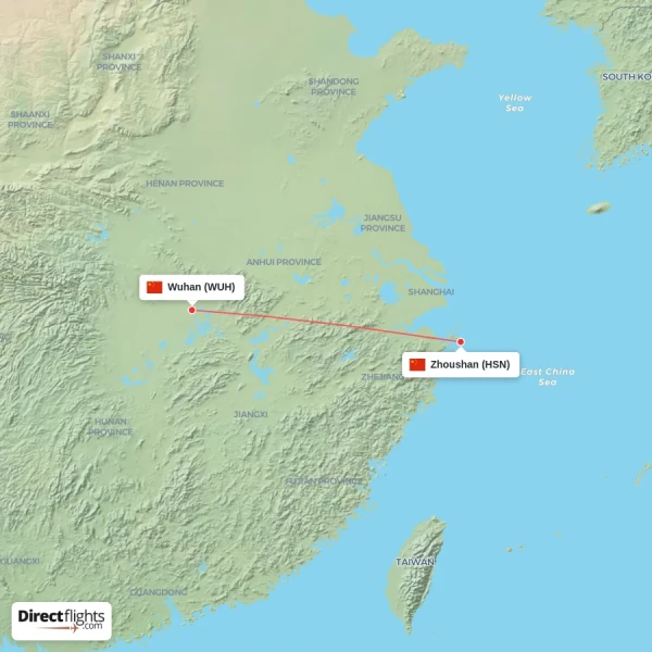 Wuhan - Zhoushan direct flight map