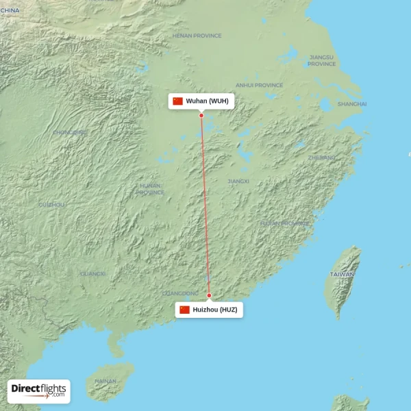 Wuhan - Huizhou direct flight map