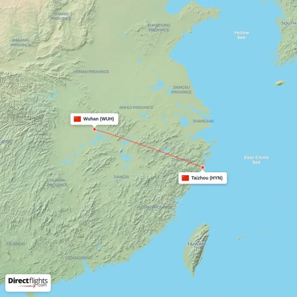 Wuhan - Taizhou direct flight map