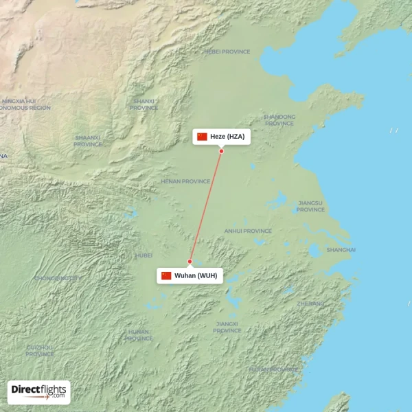 Wuhan - Heze direct flight map