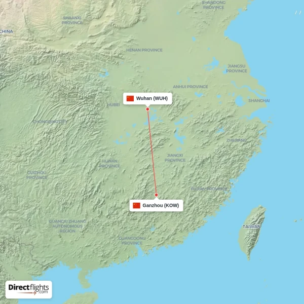 Wuhan - Ganzhou direct flight map
