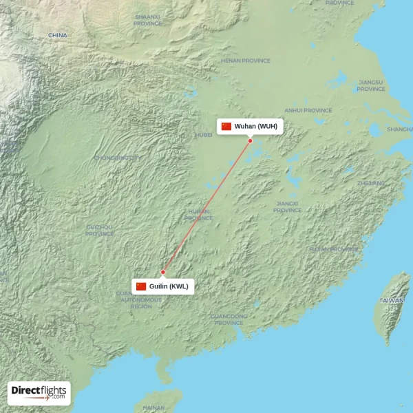 Wuhan - Guilin direct flight map