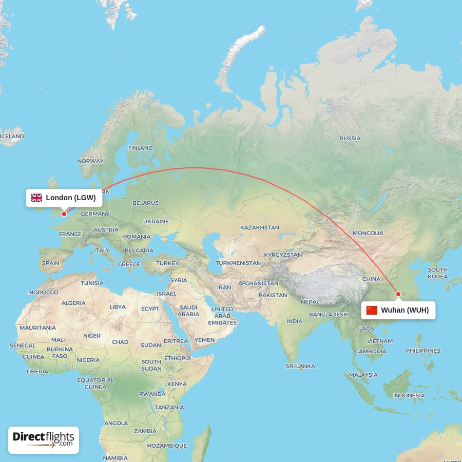 WUH - LGW route map