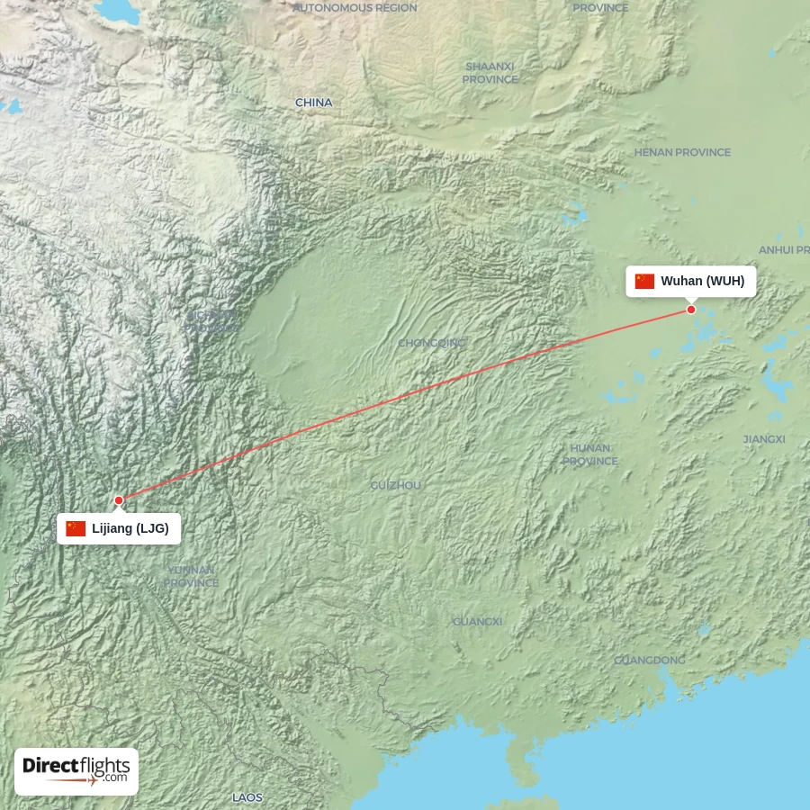 WUH - LJG route map