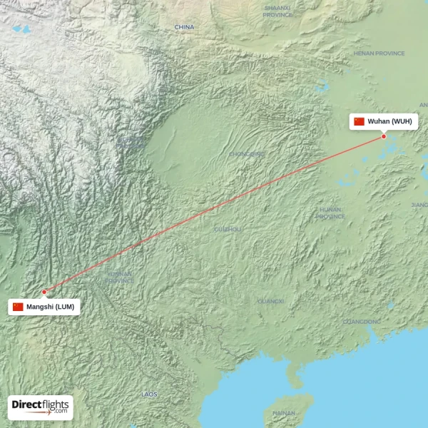 Wuhan - Mangshi direct flight map