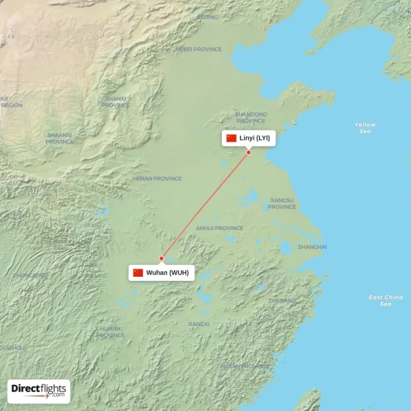 Wuhan - Linyi direct flight map