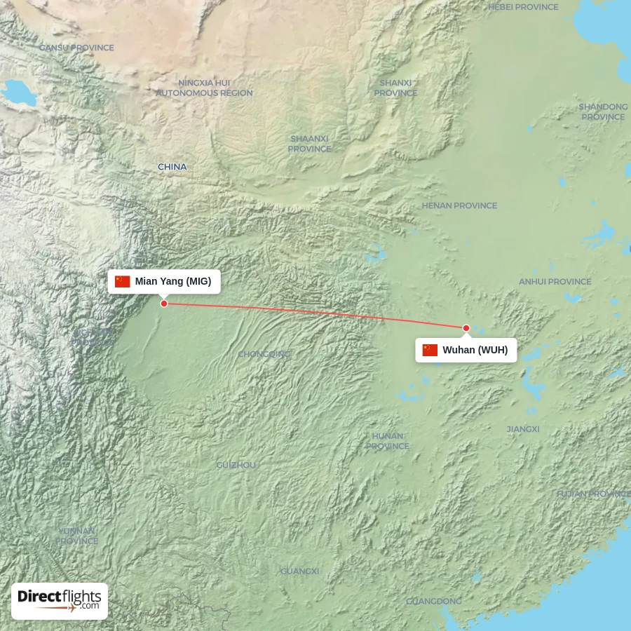 WUH - MIG route map