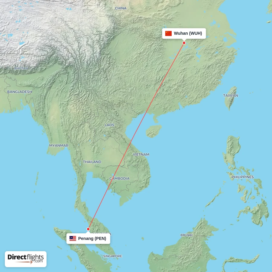 WUH - PEN route map