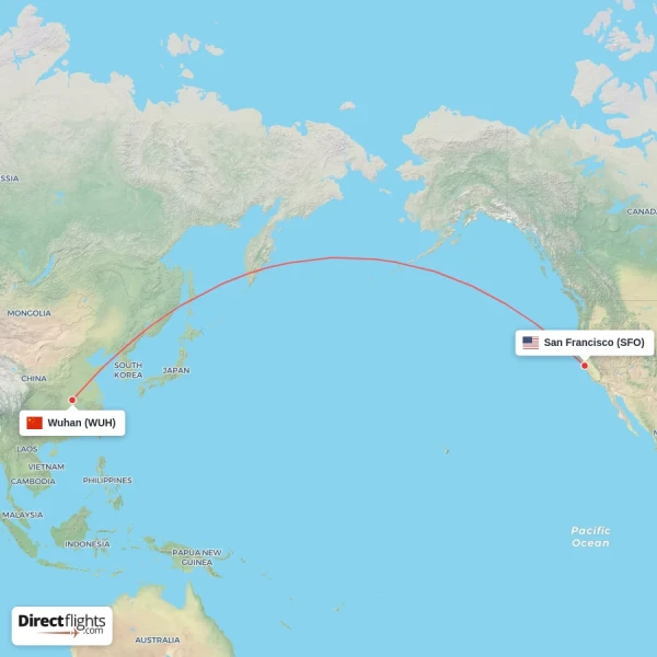 Wuhan - San Francisco direct flight map