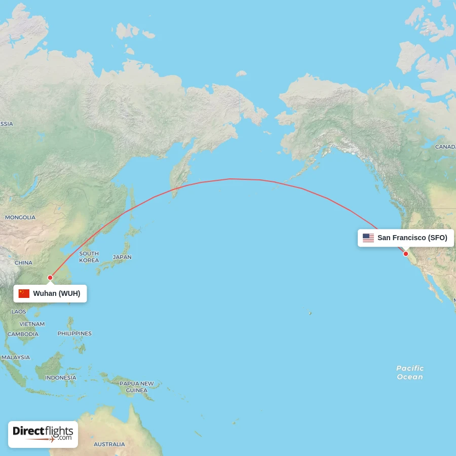 WUH - SFO route map