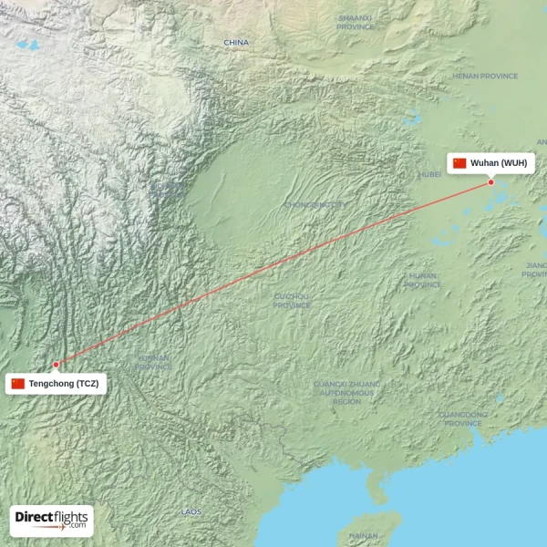 Wuhan - Tengchong direct flight map