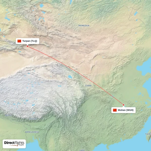 Wuhan - Turpan direct flight map