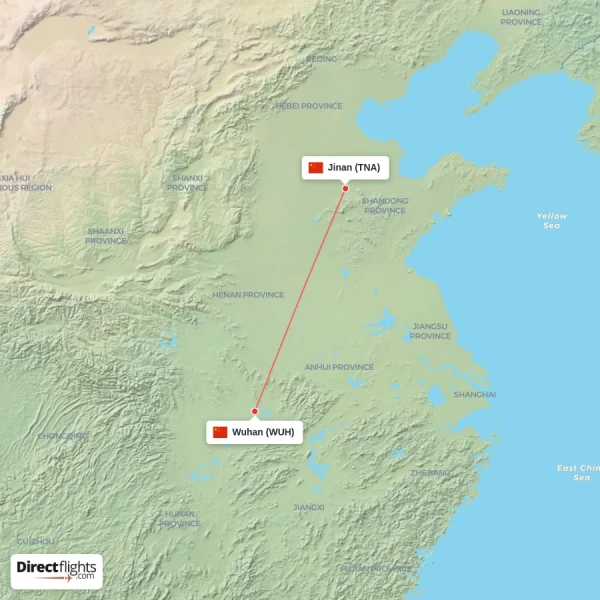 Wuhan - Jinan direct flight map