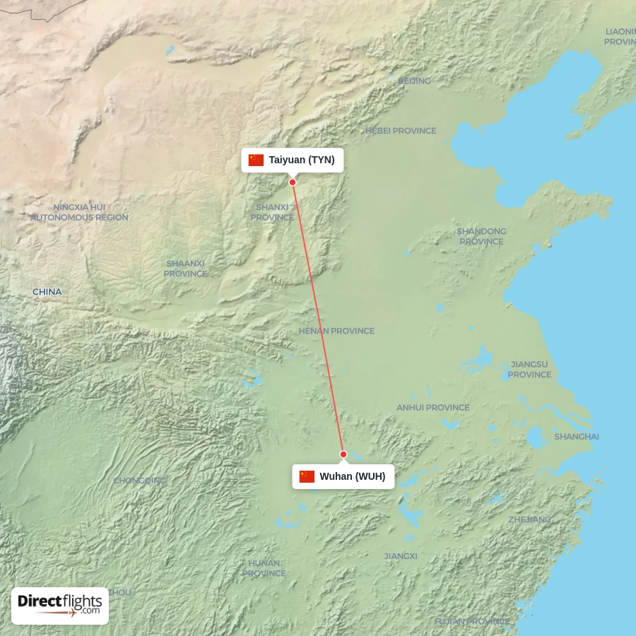 WUH - TYN route map