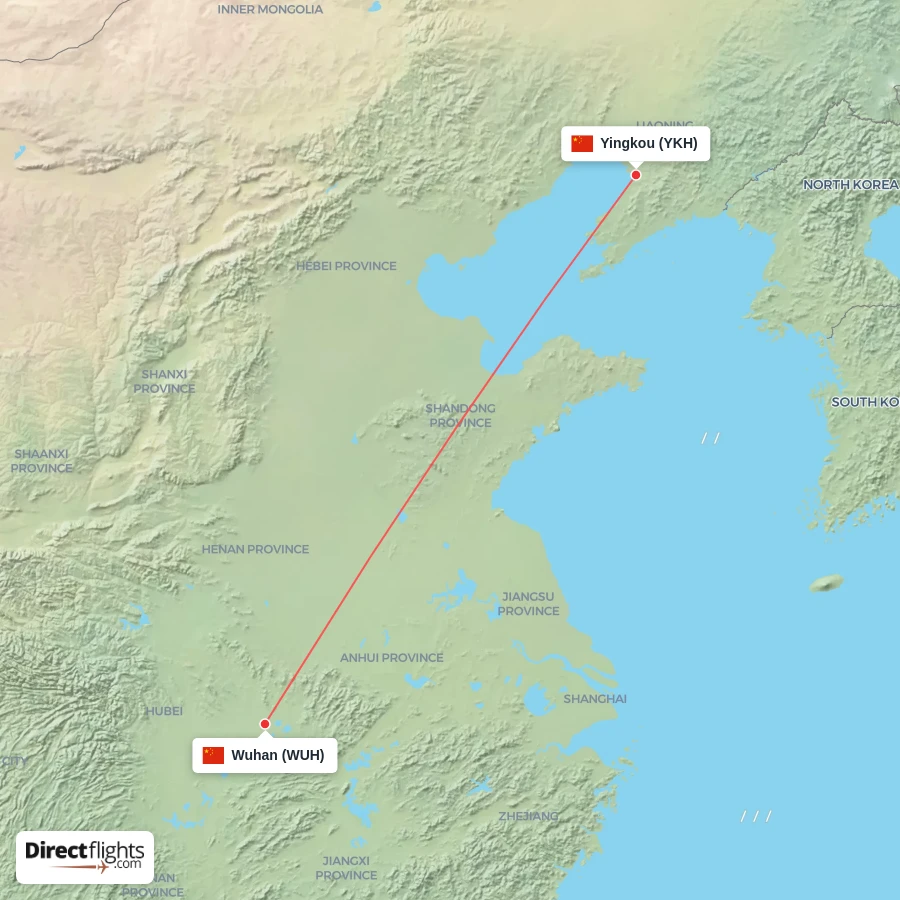 WUH - YKH route map