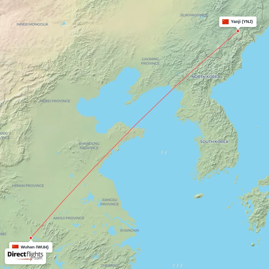 WUH - YNJ route map