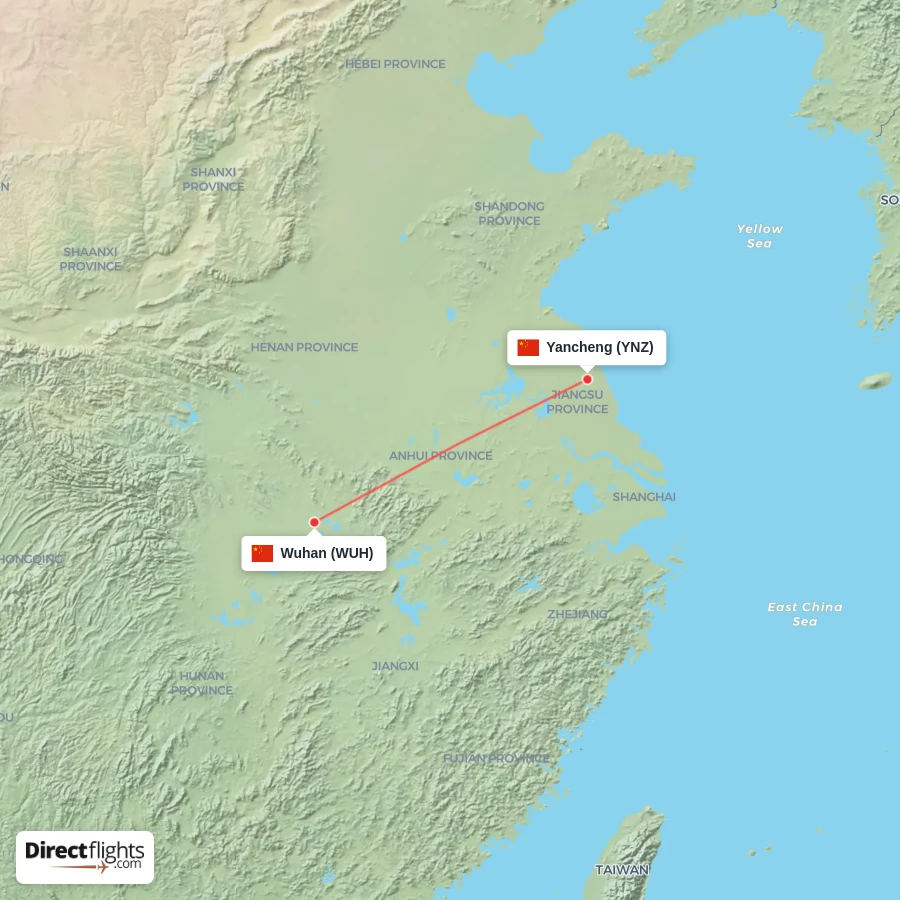 WUH - YNZ route map