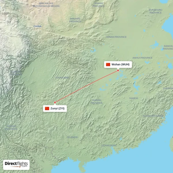 Wuhan - Zunyi direct flight map
