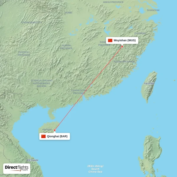 Wuyishan - Qionghai direct flight map