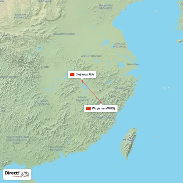 Wuyishan - Jiujiang direct flight map