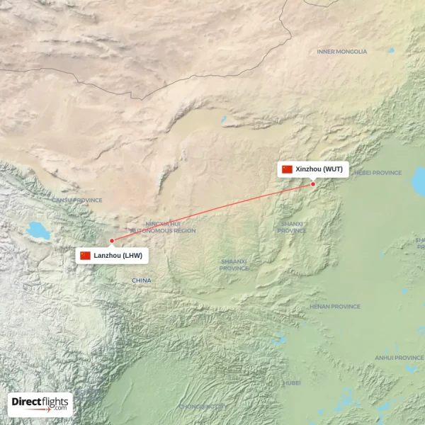 Xinzhou - Lanzhou direct flight map