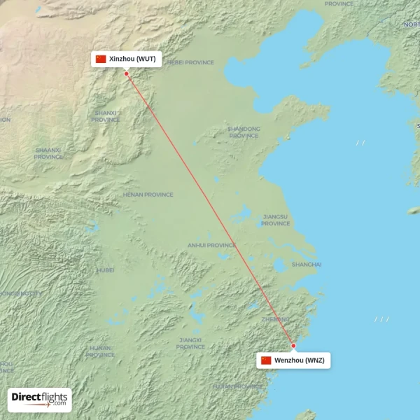 Xinzhou - Wenzhou direct flight map