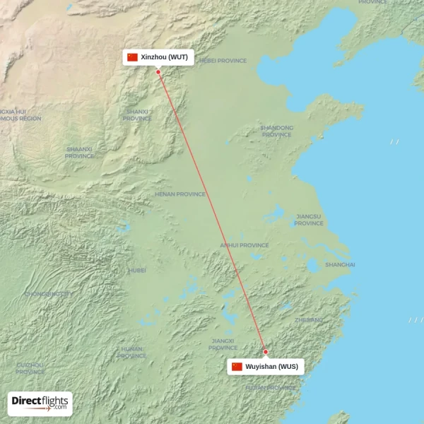 Xinzhou - Wuyishan direct flight map