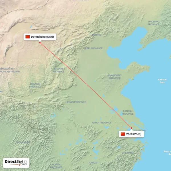 Wuxi - Dongsheng direct flight map