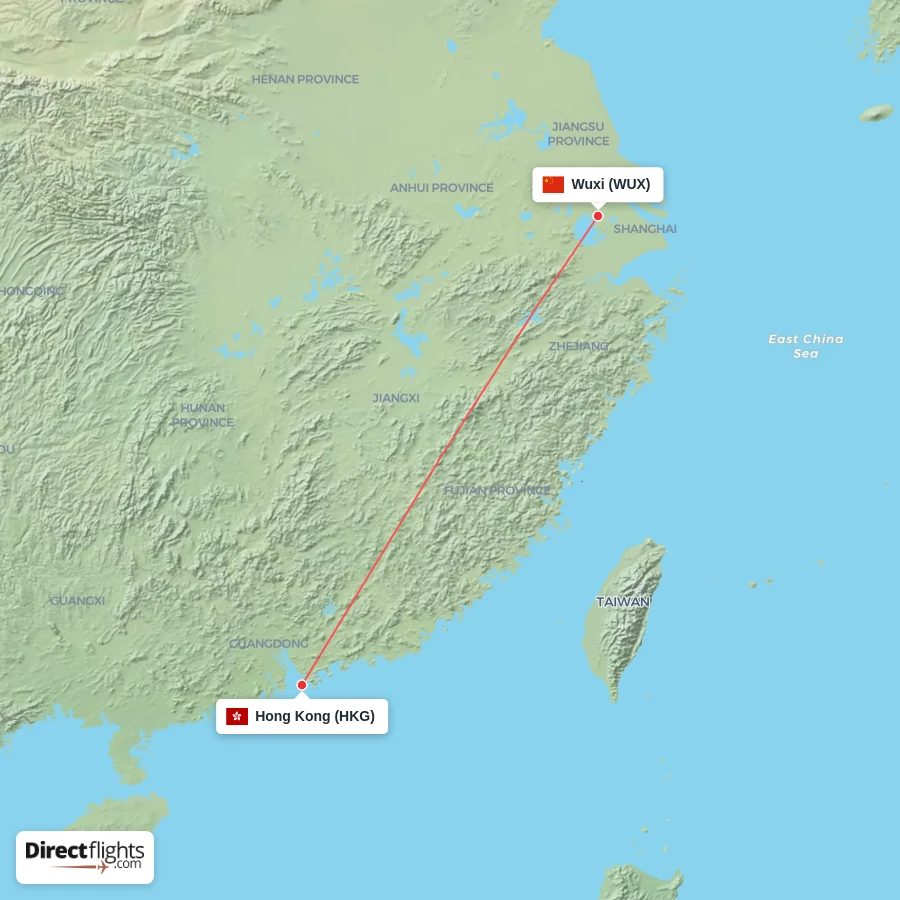 WUX - HKG route map