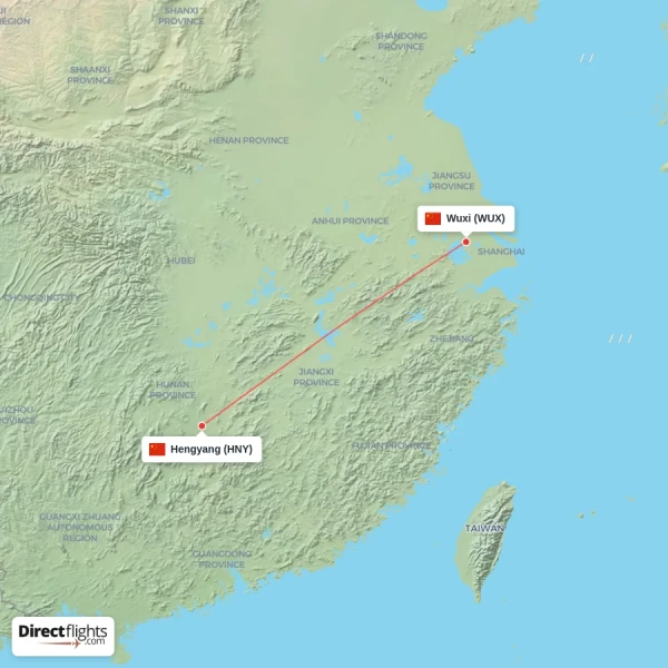 Wuxi - Hengyang direct flight map