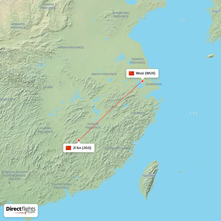 WUX - JGS route map