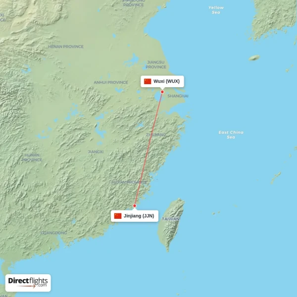 Wuxi - Jinjiang direct flight map