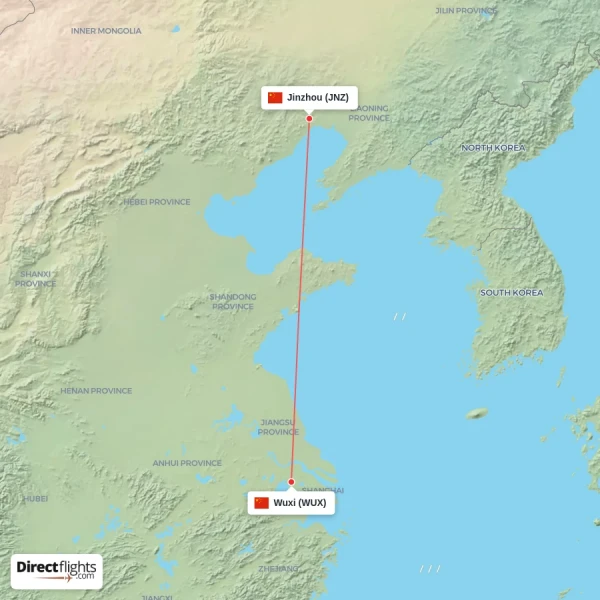 Wuxi - Jinzhou direct flight map
