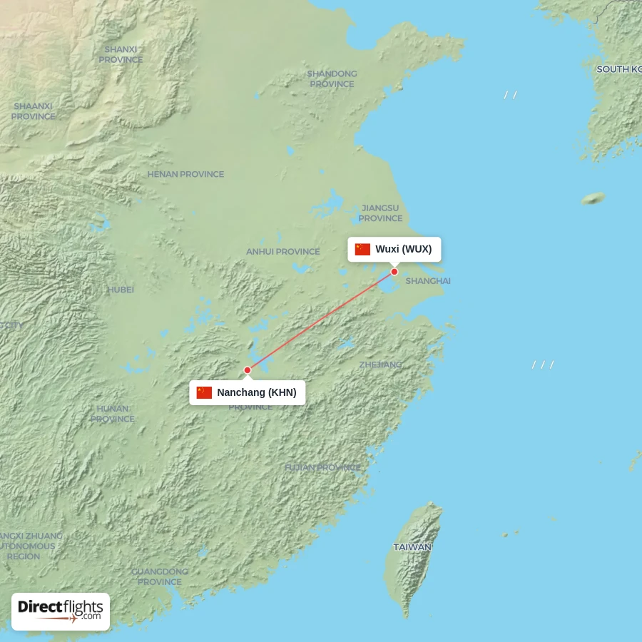 WUX - KHN route map