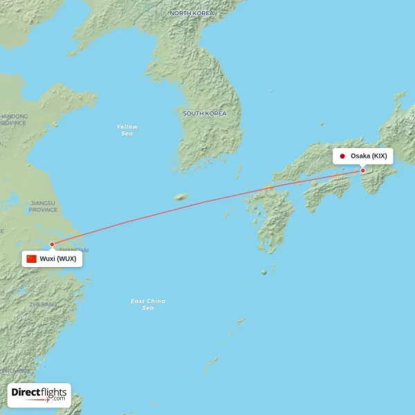 Wuxi - Osaka direct flight map