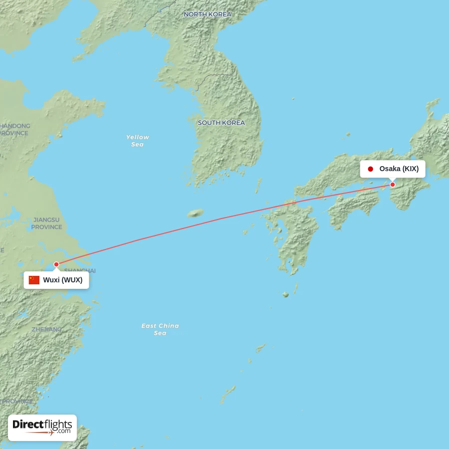 WUX - KIX route map