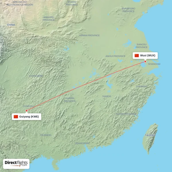 Wuxi - Guiyang direct flight map
