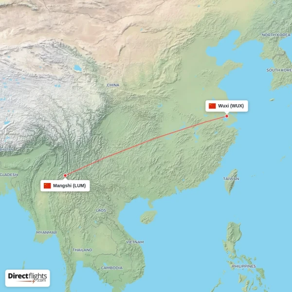 Wuxi - Mangshi direct flight map