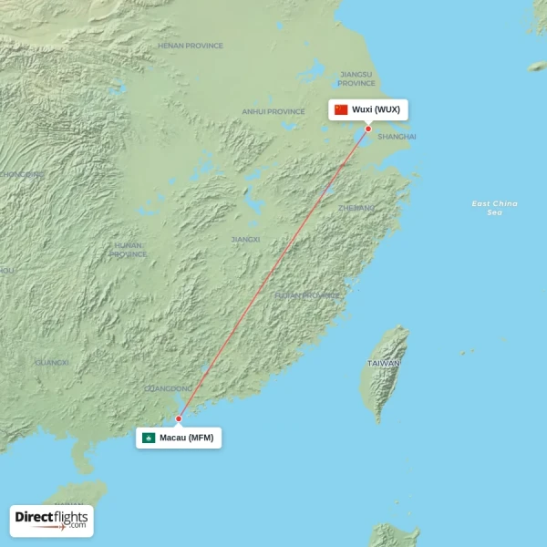 Wuxi - Macau direct flight map