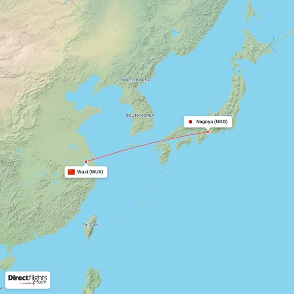 Wuxi - Nagoya direct flight map
