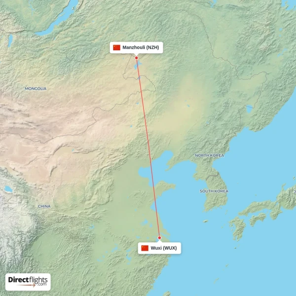 Wuxi - Manzhouli direct flight map
