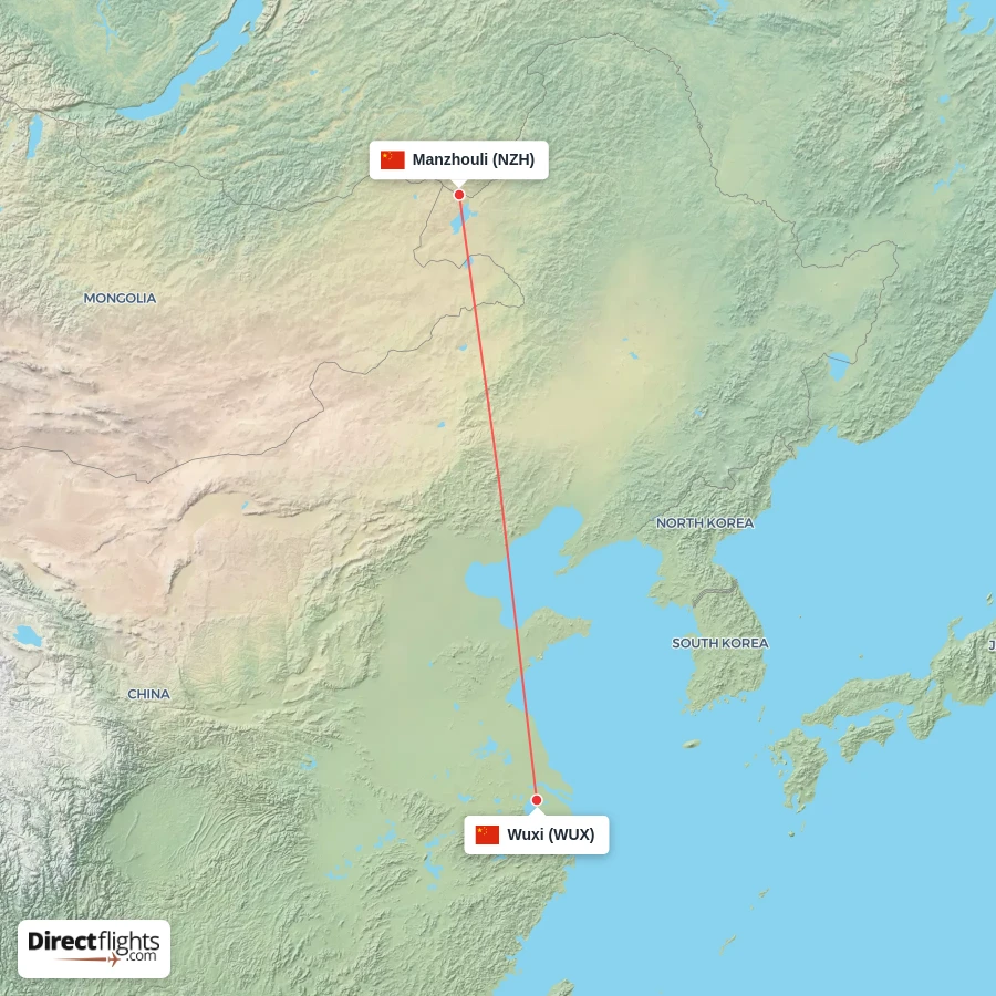WUX - NZH route map