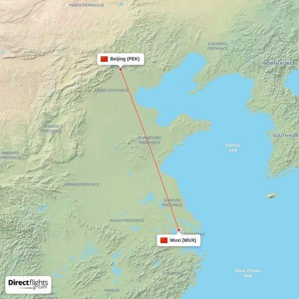 Wuxi - Beijing direct flight map