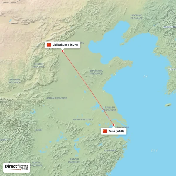 Wuxi - Shijiazhuang direct flight map