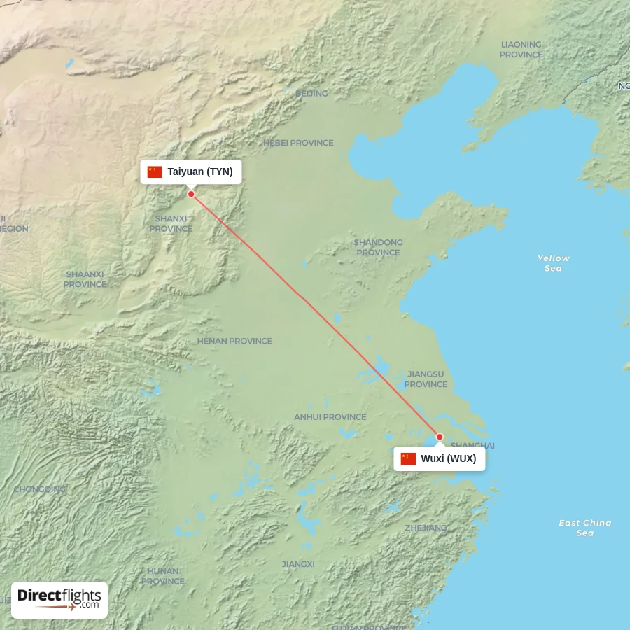 WUX - TYN route map